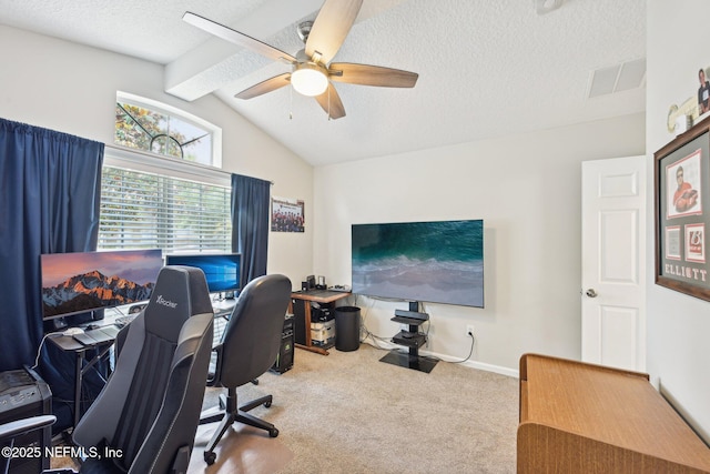 1009 Welaka Way, Saint Augustine, FL 32092 - carpeted home office featuring a ceiling fan, a textured ceiling, and baseboards