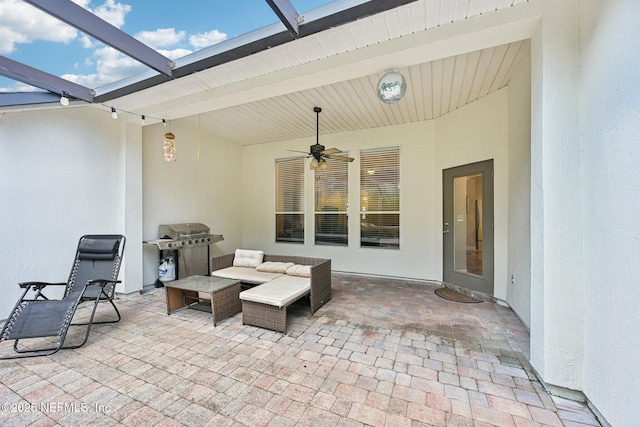 1009 Welaka Way, Saint Augustine, FL 32092 - view of patio featuring ceiling fan, area for grilling, a lanai, and outdoor lounge area