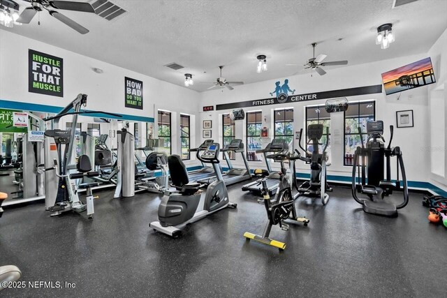 1009 Welaka Way, Saint Augustine, FL 32092 - workout area with a ceiling fan and a textured ceiling