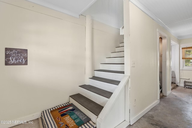 925 Tarpon Ave Unit 16, Fernandina Beach, FL 32034 - staircase with baseboards, concrete floors, and crown molding