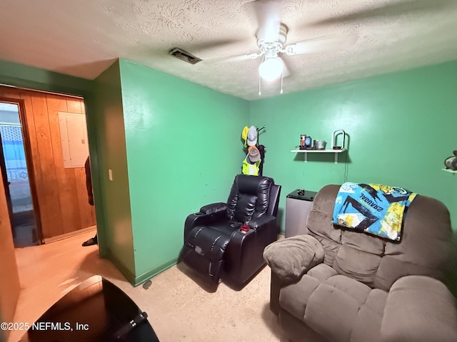 4507 Harbor View Dr, Jacksonville, FL 32208 - living room featuring a textured ceiling and ceiling fan