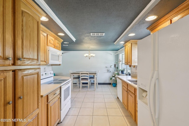 4033 Lazy Hollow Ln N, Jacksonville, FL 32257 - kitchen with white appliances, recessed lighting, light countertops, a textured ceiling, and light tile patterned floors