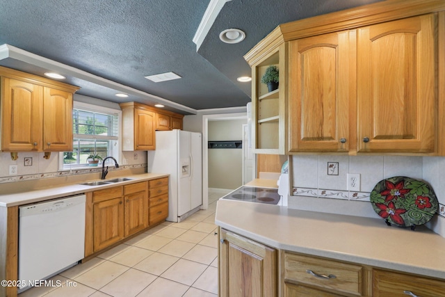 4033 Lazy Hollow Ln N, Jacksonville, FL 32257 - kitchen with white appliances, a sink, tasteful backsplash, recessed lighting, and light countertops