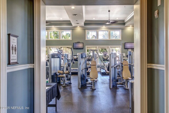 355 Caiden Dr, Ponte Vedra, FL 32081 - exercise room featuring ornamental molding and a raised ceiling