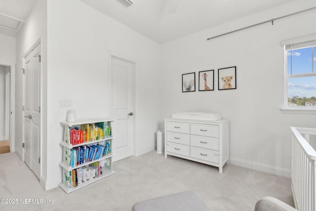 355 Caiden Dr, Ponte Vedra, FL 32081 - bedroom with light carpet, baseboards, and attic access