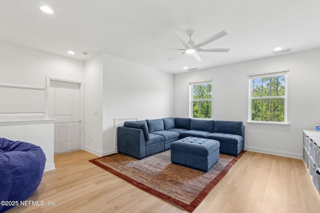 355 Caiden Dr, Ponte Vedra, FL 32081 - living room with light wood-type flooring, a ceiling fan, baseboards, and recessed lighting