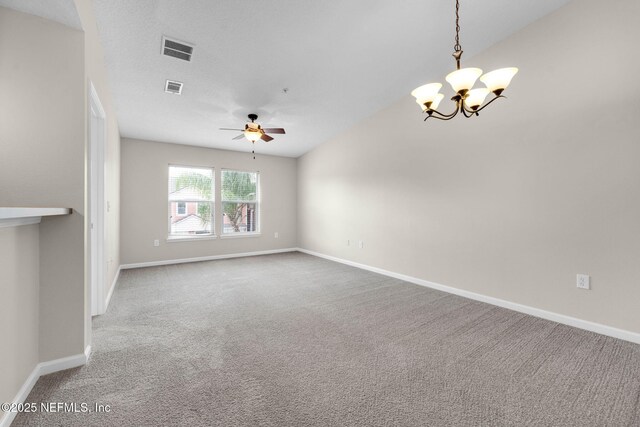 13856 Herons Landing Way Unit 11-7, Jacksonville, FL 32224 - carpeted spare room with a chandelier, a ceiling fan, and baseboards