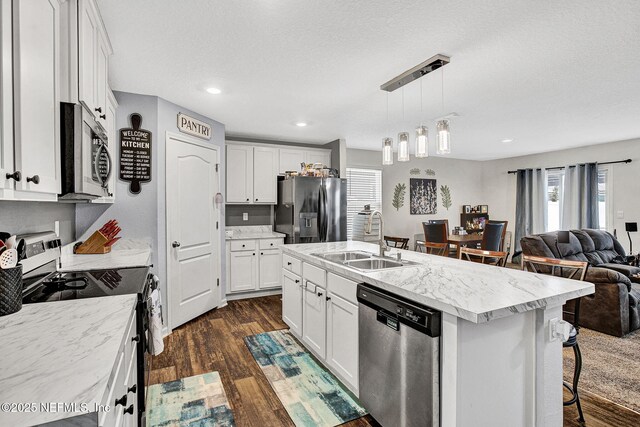 2465 Oak Stream Dr, Green Cove Springs, FL 32043 - kitchen featuring stainless steel appliances, a sink, open floor plan, healthy amount of natural light, and a textured ceiling