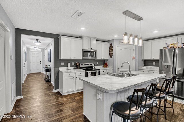 2465 Oak Stream Dr, Green Cove Springs, FL 32043 - kitchen featuring appliances with stainless steel finishes, a sink, dark wood-style flooring, light countertops, and recessed lighting