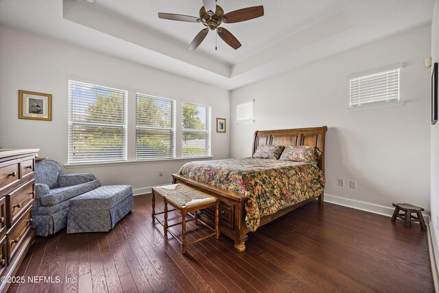 285 Yearling Blvd, Saint Johns, FL 32259 - bedroom featuring a raised ceiling, baseboards, dark wood finished floors, and ceiling fan