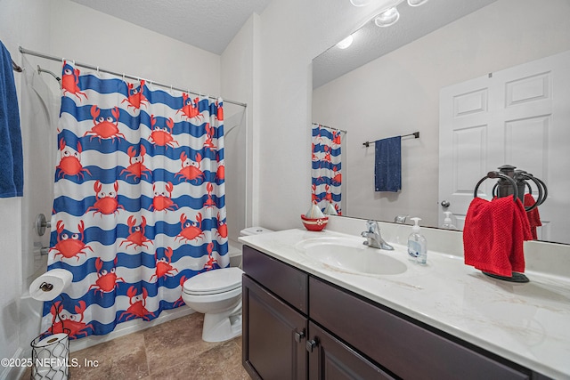 285 Yearling Blvd, Saint Johns, FL 32259 - bathroom featuring vanity, toilet, a textured ceiling, a shower with shower curtain, and tile patterned flooring