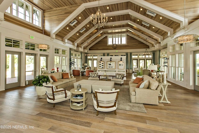 285 Yearling Blvd, Saint Johns, FL 32259 - living room with high vaulted ceiling, a chandelier, wood finished floors, and recessed lighting