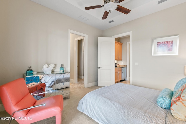 110 Heron Dr, Palm Coast, FL 32137 - bedroom with light colored carpet, baseboards, and a ceiling fan