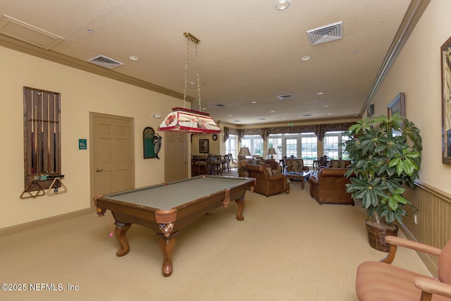 110 Heron Dr, Palm Coast, FL 32137 - rec room featuring crown molding, carpet floors, billiards, and recessed lighting