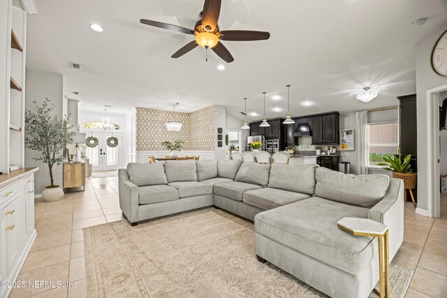 217 Willow Winds Pkwy, Saint Johns, FL 32259 - living room with light tile patterned floors, ceiling fan, baseboards, and recessed lighting