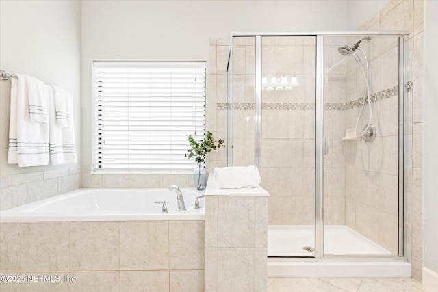 153 Hammocks Landing Dr, Ponte Vedra, FL 32081 - bathroom with a shower stall, a bath, and tile patterned floors