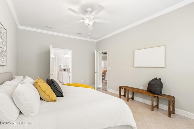 153 Hammocks Landing Dr, Ponte Vedra, FL 32081 - bedroom featuring ornamental molding, baseboards, connected bathroom, and a ceiling fan