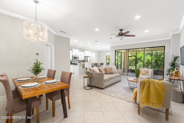 153 Hammocks Landing Dr, Ponte Vedra, FL 32081 - living room featuring crown molding, recessed lighting, a ceiling fan, and light tile patterned floors