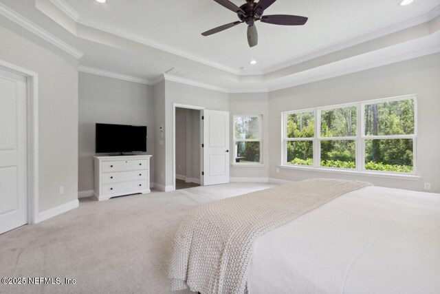 250 Ponder Cir, Yulee, FL 32097 - bedroom featuring a raised ceiling, carpet, recessed lighting, baseboards, and crown molding