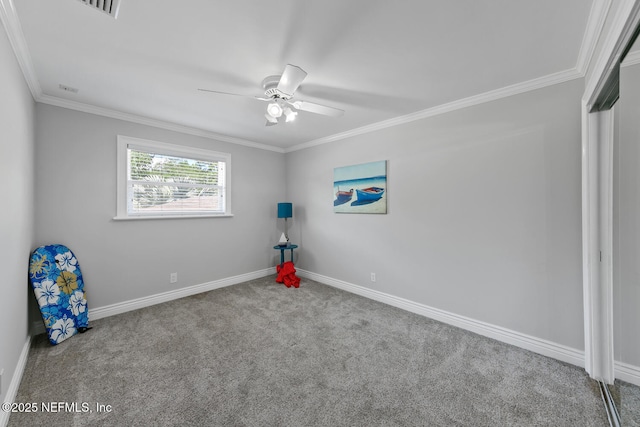 1823 Mauva Juan Ave, Jacksonville, FL 32225 - unfurnished bedroom with carpet floors, ornamental molding, baseboards, and ceiling fan