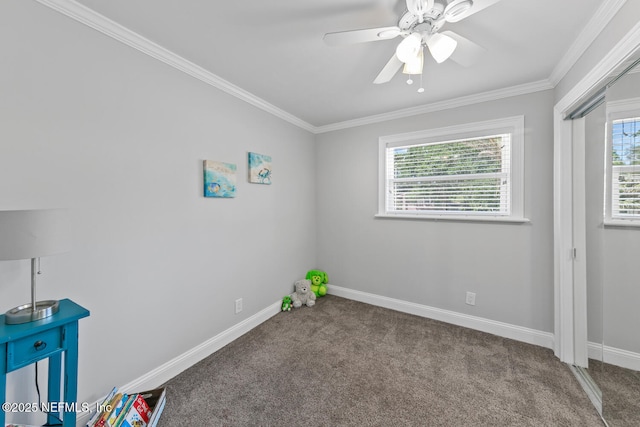 1823 Mauva Juan Ave, Jacksonville, FL 32225 - unfurnished bedroom with carpet, baseboards, crown molding, and ceiling fan