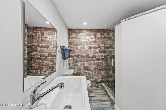 1823 Mauva Juan Ave, Jacksonville, FL 32225 - bathroom with toilet, recessed lighting, an accent wall, and a shower stall