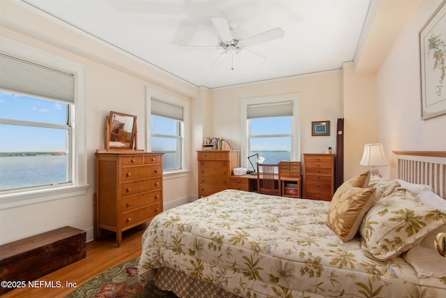 1846 Margaret St Unit 7C, Jacksonville, FL 32204 - bedroom featuring multiple windows, wood finished floors, a water view, and ceiling fan
