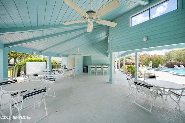 705 Marsh Cove Pl, Ponte Vedra Beach, FL 32082 - view of patio with outdoor dining space, a ceiling fan, and a community pool