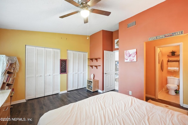 705 Marsh Cove Pl, Ponte Vedra Beach, FL 32082 - bedroom featuring two closets, wood finished floors, baseboards, a towering ceiling, and ceiling fan