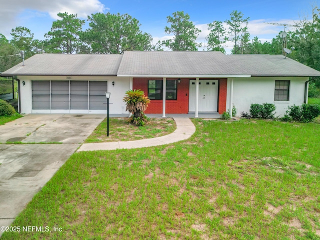 23063 SW Edgewater Blvd, Dunnellon, FL 34431 - single story home with an attached garage, stucco siding, concrete driveway, and a front yard