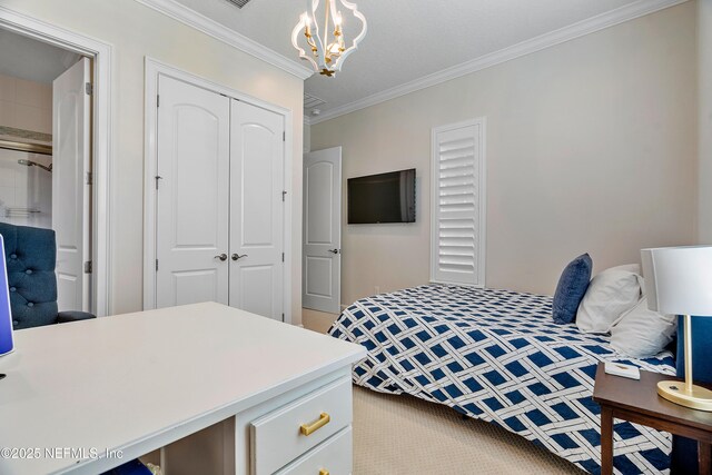 361 Amalurra Trl, Saint Johns, FL 32259 - carpeted bedroom with crown molding, a chandelier, and a closet