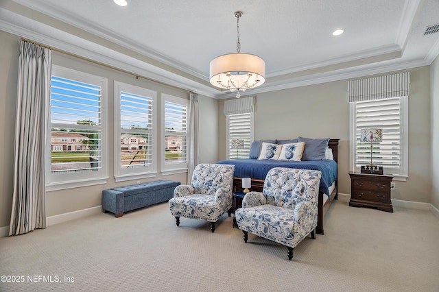 361 Amalurra Trl, Saint Johns, FL 32259 - carpeted bedroom featuring a raised ceiling, ornamental molding, a chandelier, recessed lighting, and baseboards