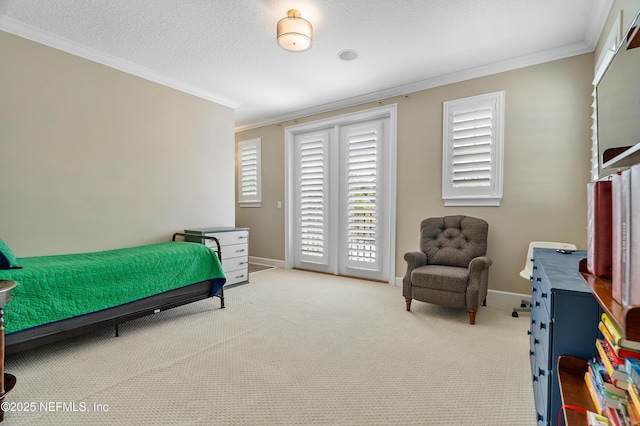 361 Amalurra Trl, Saint Johns, FL 32259 - carpeted bedroom featuring ornamental molding, access to outside, baseboards, and a textured ceiling