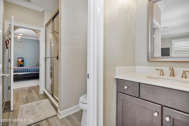 361 Amalurra Trl, Saint Johns, FL 32259 - full bathroom with ornamental molding, ensuite bath, toilet, a stall shower, and vanity