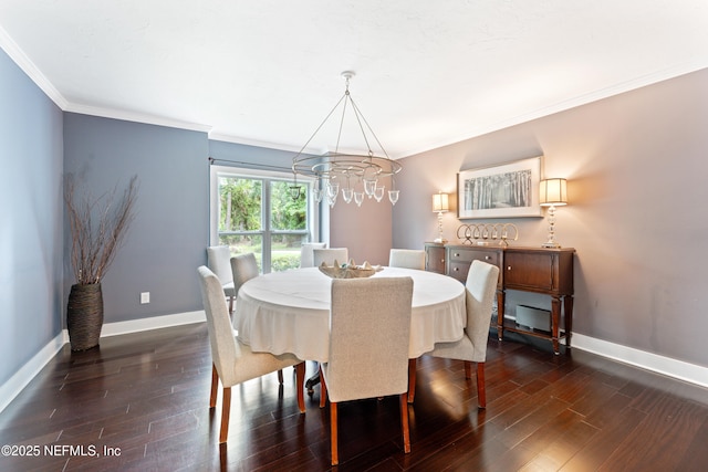 24544 Deer Trace Dr, Ponte Vedra Beach, FL 32082 - dining room featuring a chandelier, ornamental molding, dark wood-type flooring, and baseboards