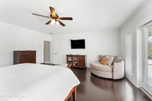 24544 Deer Trace Dr, Ponte Vedra Beach, FL 32082 - bedroom with ceiling fan, dark wood-style floors, crown molding, and baseboards
