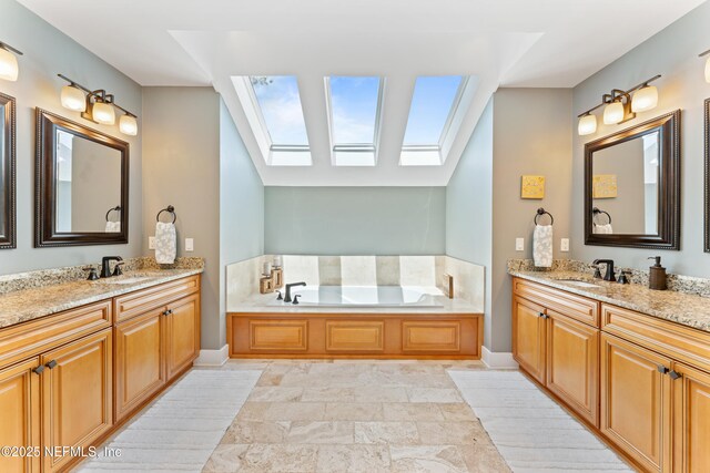 24544 Deer Trace Dr, Ponte Vedra Beach, FL 32082 - bathroom with a skylight, two vanities, and a garden tub