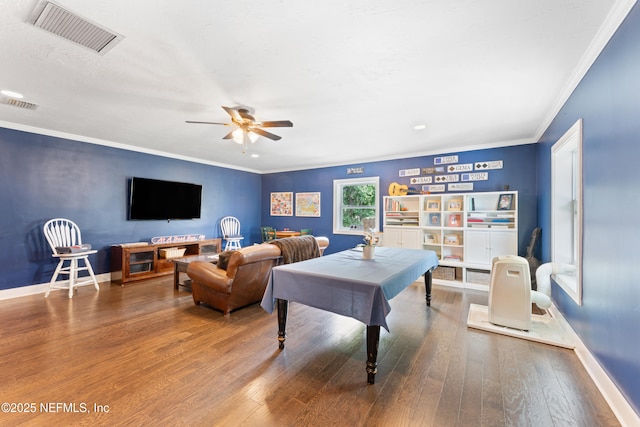 24544 Deer Trace Dr, Ponte Vedra Beach, FL 32082 - living room featuring hardwood / wood-style flooring, ceiling fan, baseboards, and crown molding