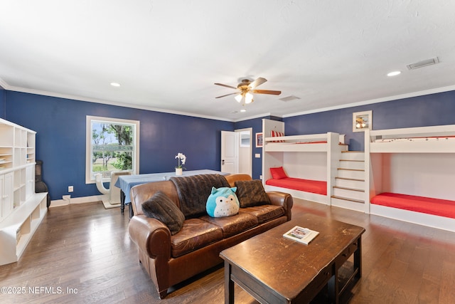 24544 Deer Trace Dr, Ponte Vedra Beach, FL 32082 - living area with hardwood / wood-style floors, a ceiling fan, baseboards, recessed lighting, and ornamental molding