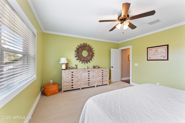 24544 Deer Trace Dr, Ponte Vedra Beach, FL 32082 - carpeted bedroom with crown molding, baseboards, and ceiling fan