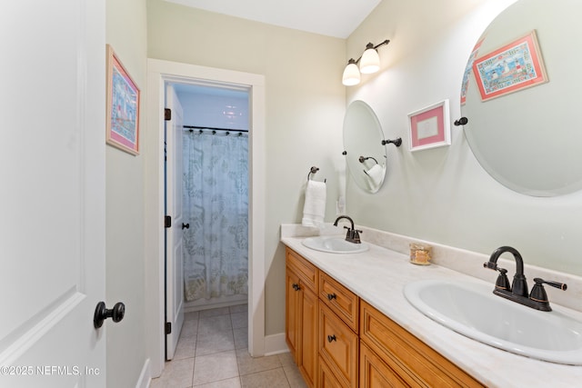 24544 Deer Trace Dr, Ponte Vedra Beach, FL 32082 - full bathroom featuring tile patterned flooring, double vanity, and a shower with shower curtain