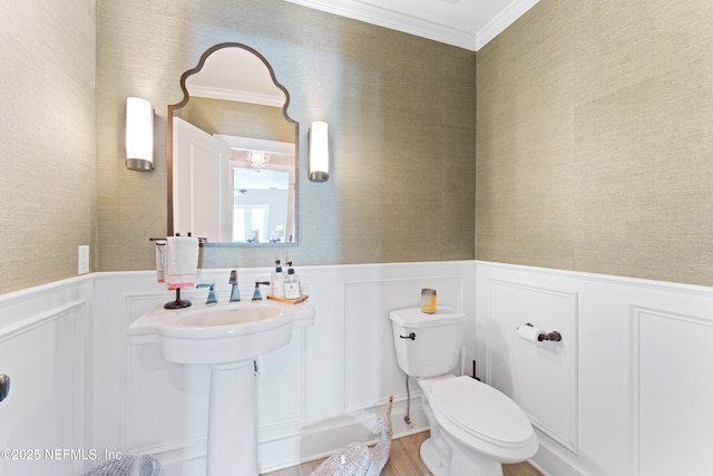 24544 Deer Trace Dr, Ponte Vedra Beach, FL 32082 - half bathroom featuring crown molding, a wainscoted wall, toilet, and a decorative wall