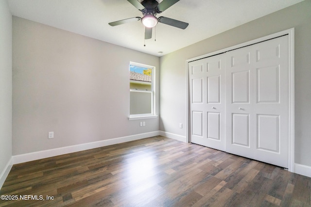 409 Willow Branch Ave, Jacksonville, FL 32254 - unfurnished bedroom featuring wood finished floors, a closet, and ceiling fan