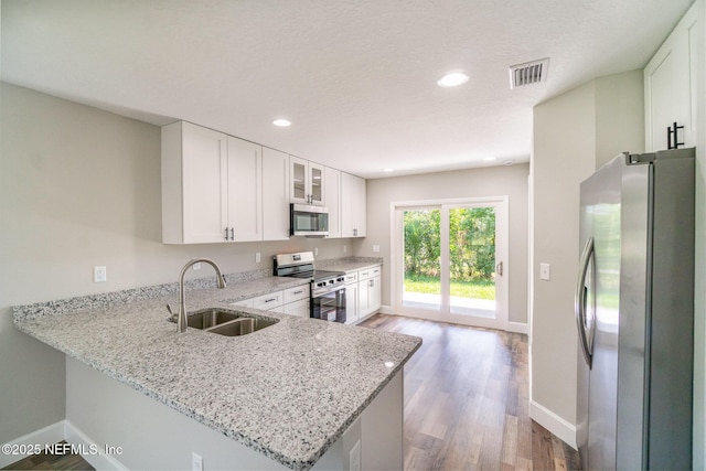 409 Willow Branch Ave, Jacksonville, FL 32254 - kitchen featuring stainless steel appliances, light stone countertops, a peninsula, light wood-style flooring, and recessed lighting
