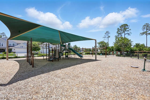 community jungle gym with fence