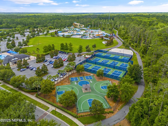 drone / aerial view of a heavily wooded area