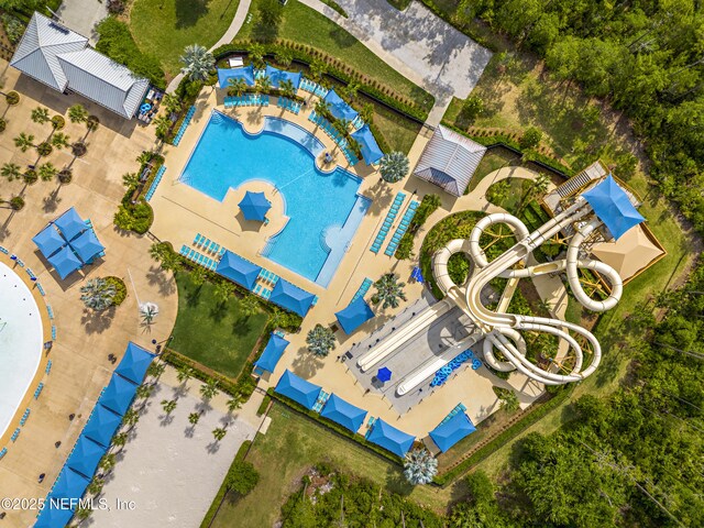 aerial view of a pool