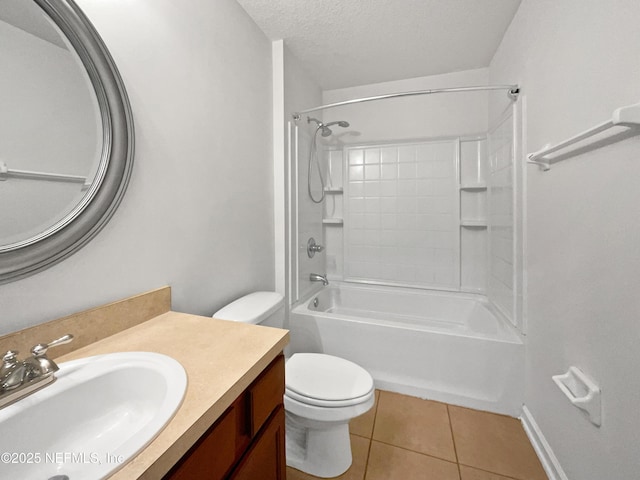 3020 Southbank Cir, Green Cove Springs, FL 32043 - full bathroom featuring tile patterned flooring, toilet, vanity, washtub / shower combination, and a textured ceiling