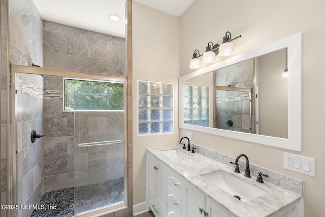 1770 High Brook Ct, Jacksonville, FL 32225 - bathroom featuring a shower stall and double vanity