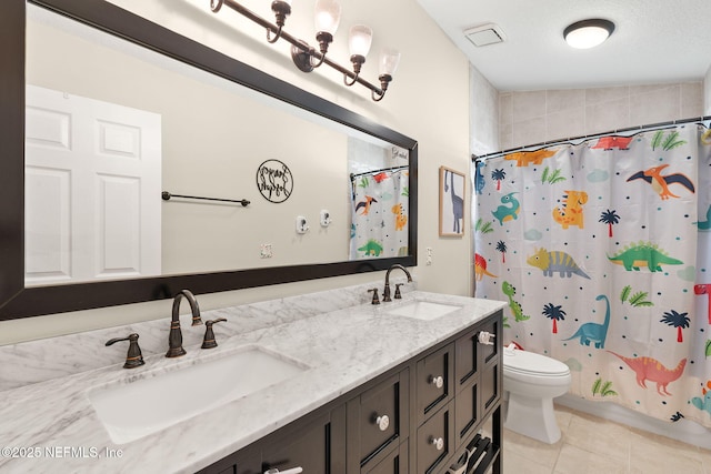 1770 High Brook Ct, Jacksonville, FL 32225 - full bath with tile patterned floors, curtained shower, toilet, and double vanity